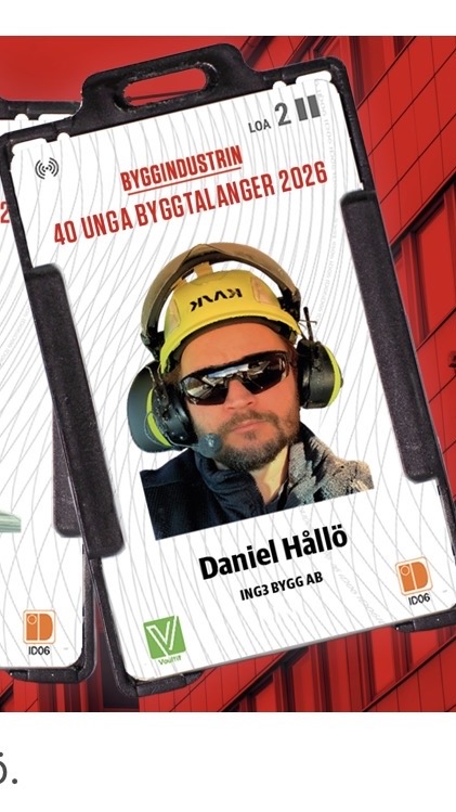 Daniel Hållö utsedd till en av Sveriges 40 unga byggtalanger 2026 av Byggindustrin